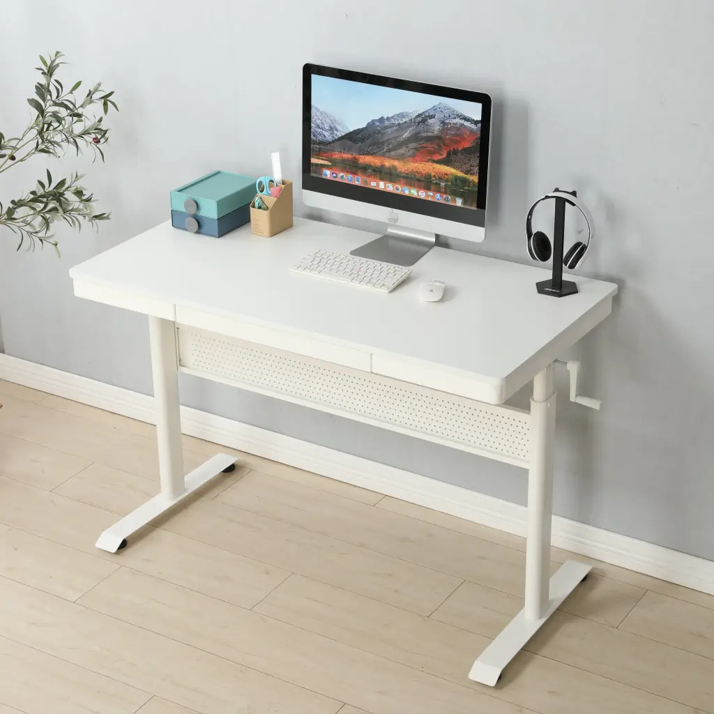 White Tabletop 48x24 Inches Standing Desk Metal Drawer Adjustable Height rnb