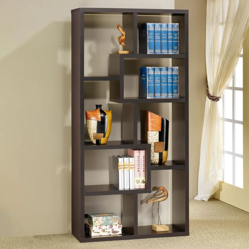 8 Shelf Cappuccino Geometric Bookcase Brown Standing Shelf furniture max