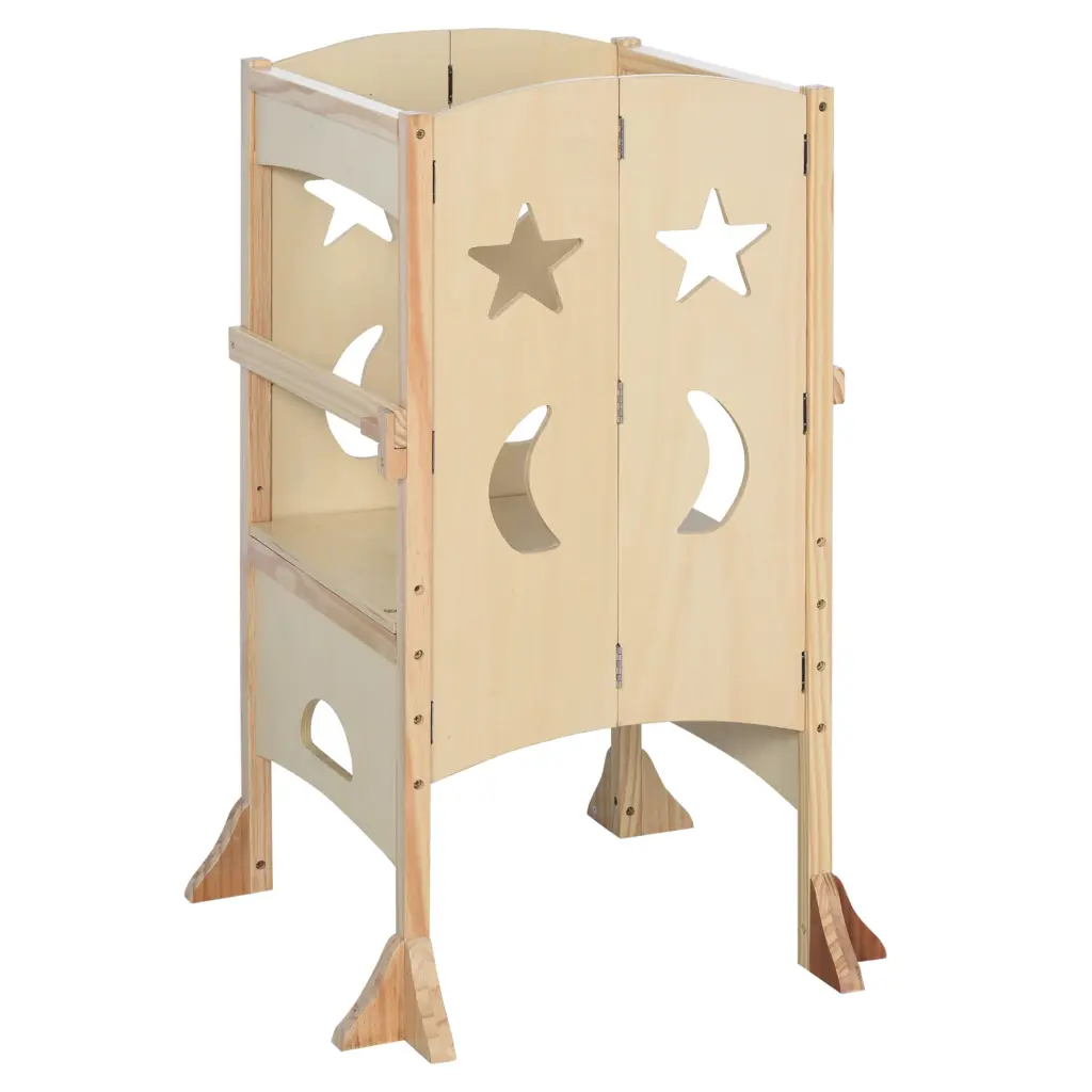 Wooden Foldable Kitchen Step Stool Kids Toddler Tower Assister aosom business