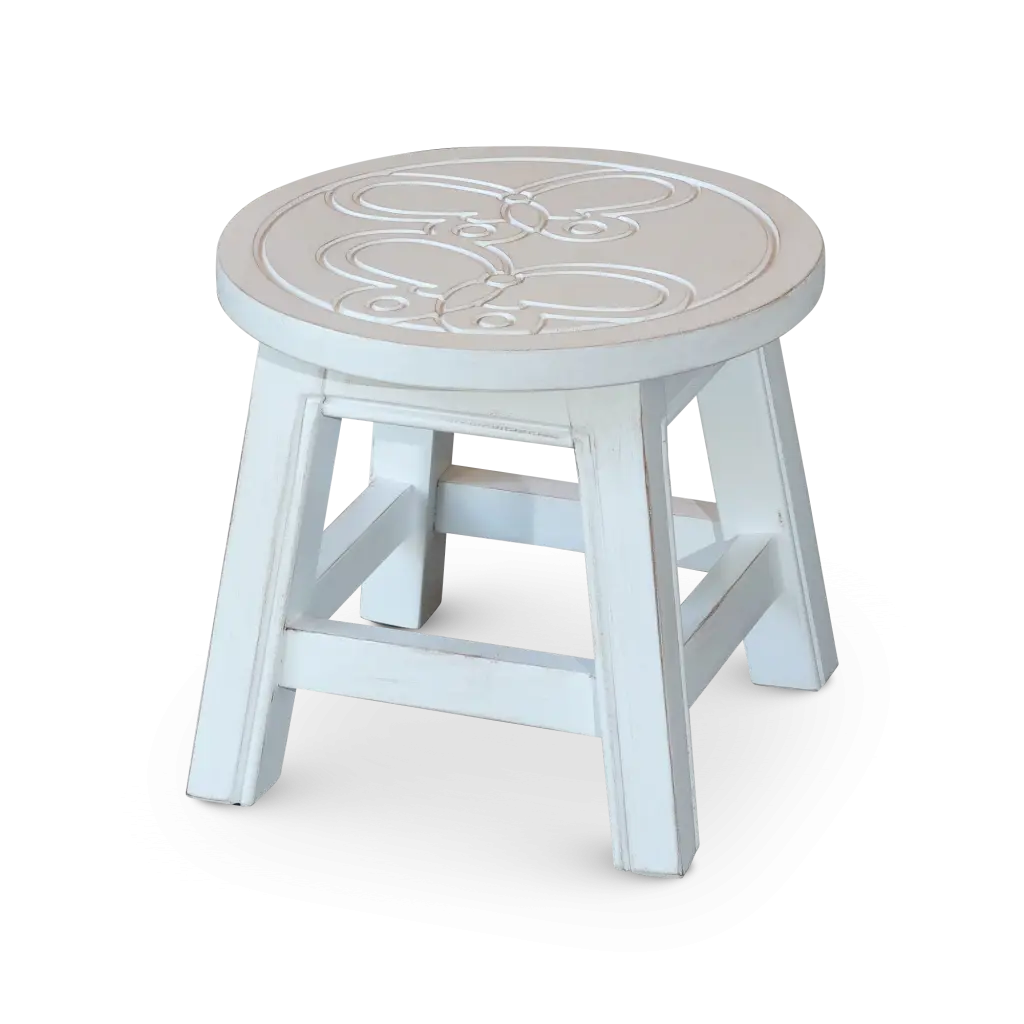 Carved Wooden Step Stool Butterflies Antique White Finish dty home