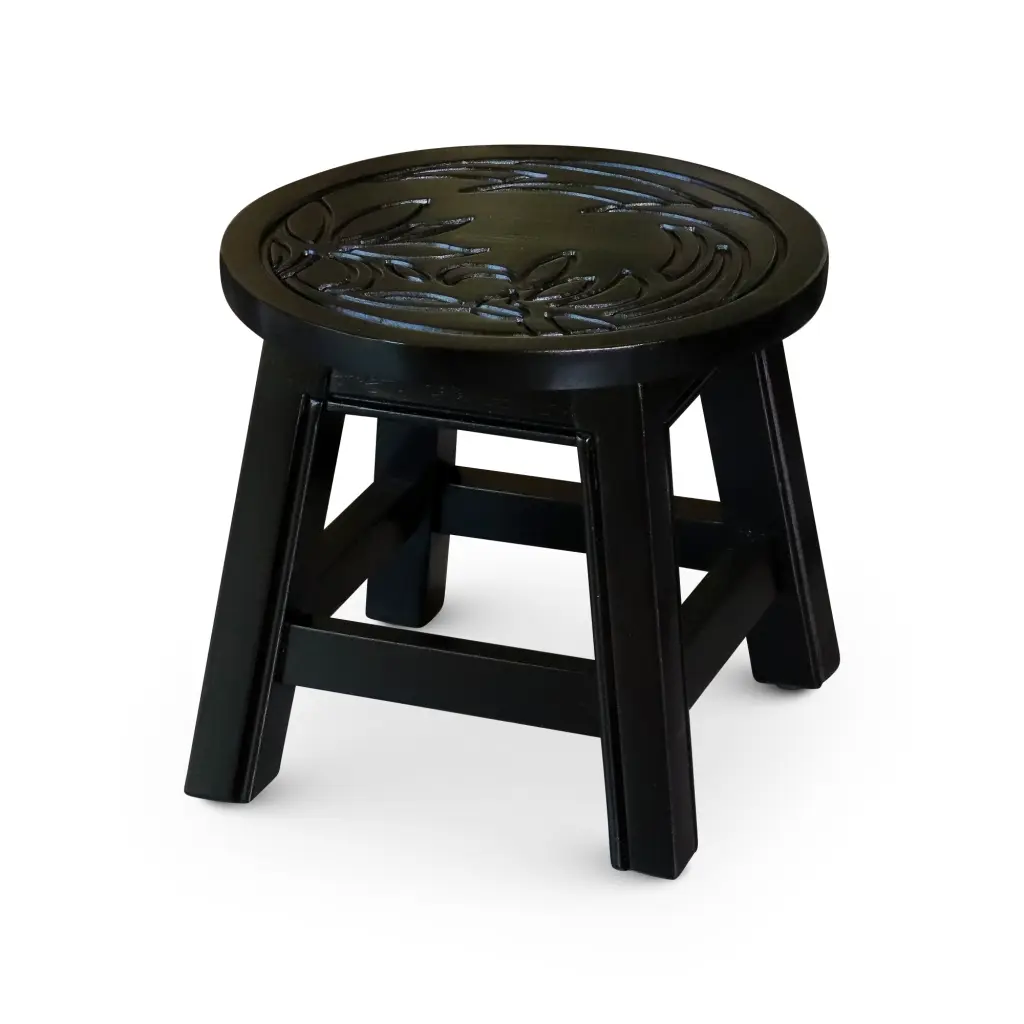 Carved Wooden Step Stool Floral Espresso Rubber Wood Handmade Home Decor dty home
