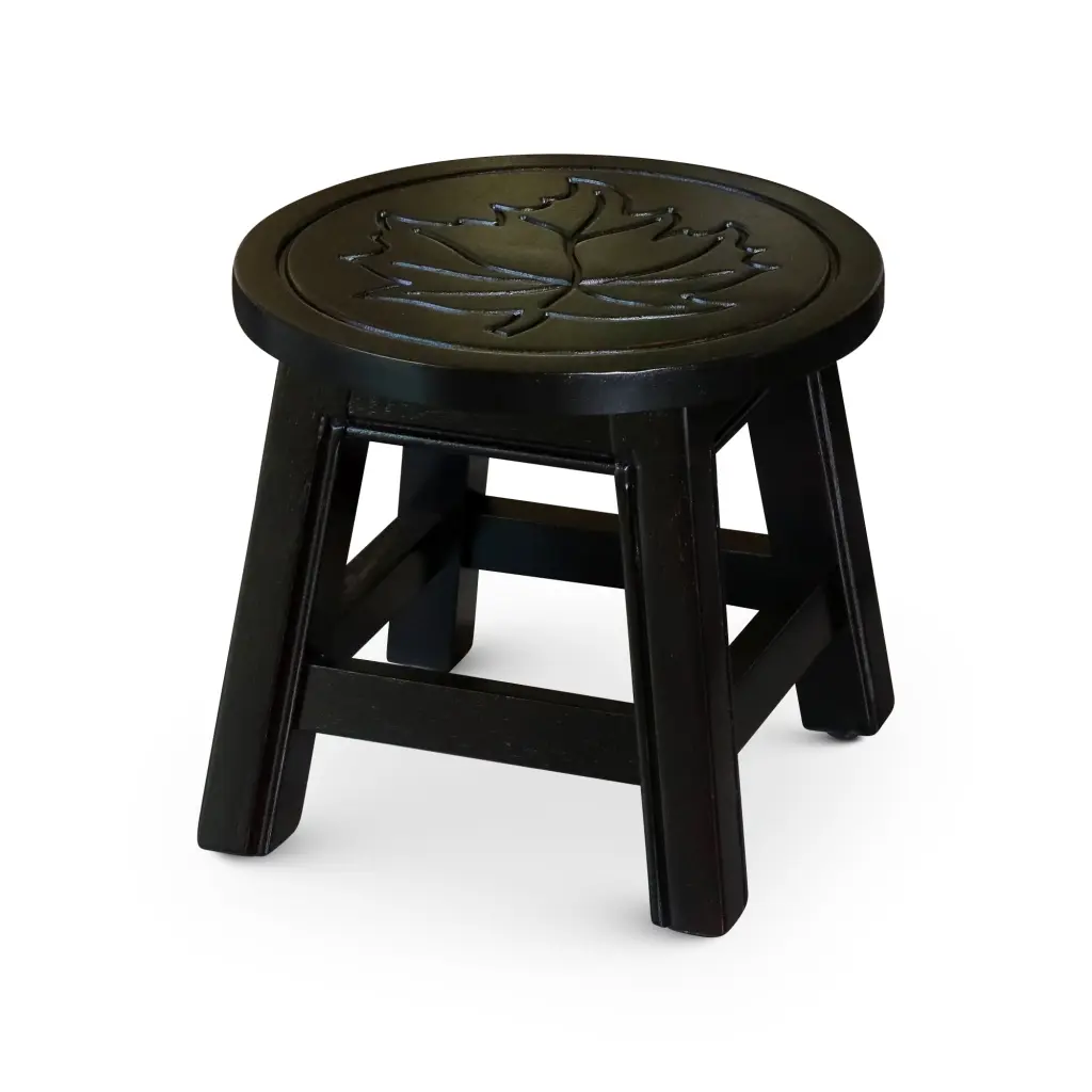 Carved Wooden Step Stool Maple Leaf Design Espresso Finish dty home
