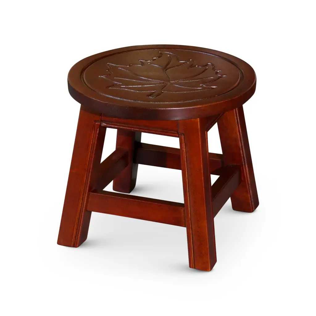 Carved Wooden Step Stool Maple Leaf Cherry Rubber Wood dty home