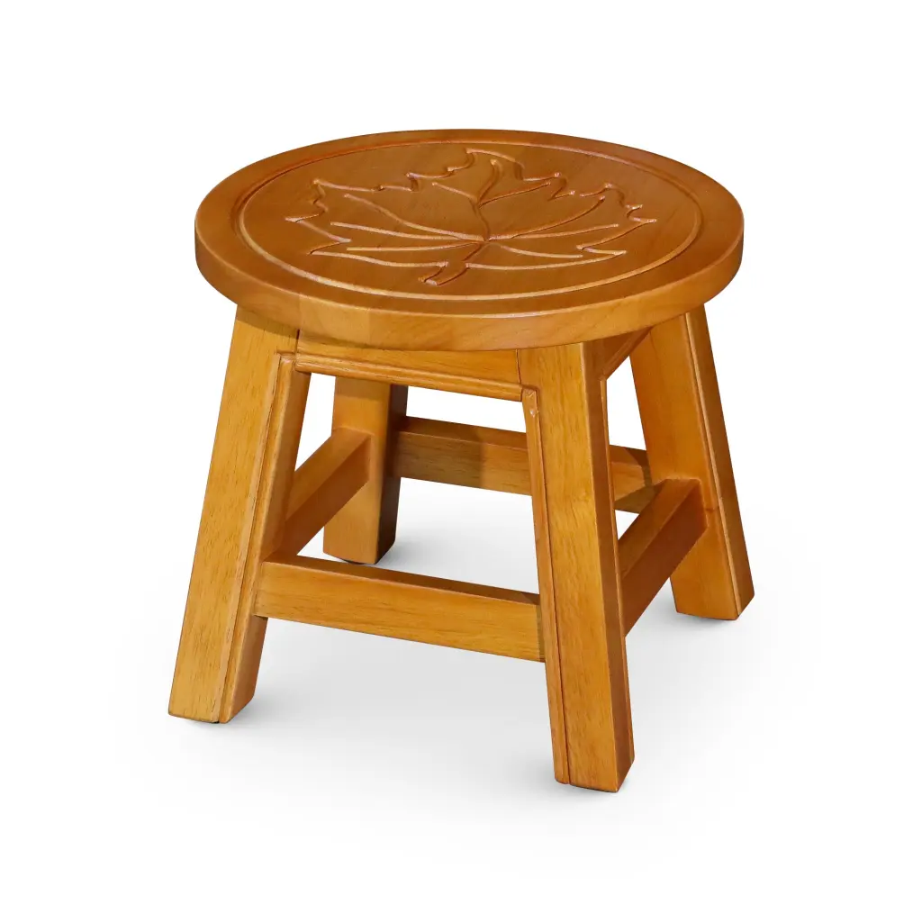 Carved Wooden Step Stool Maple Leaf Natural Rubber Wood dty home