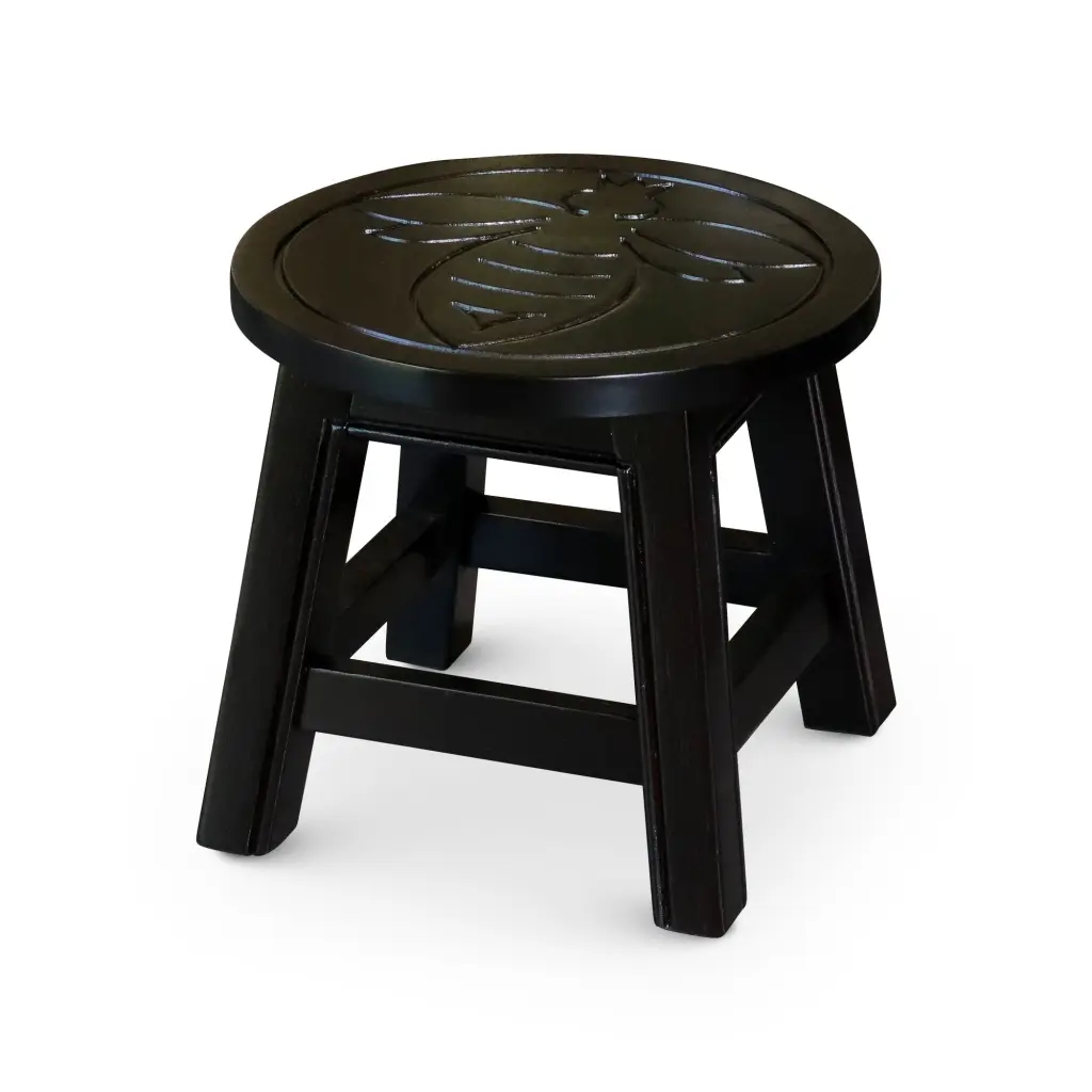 Carved Wooden Step Stool Queen Bee Espresso Rubber Wood Functional Decor dty home