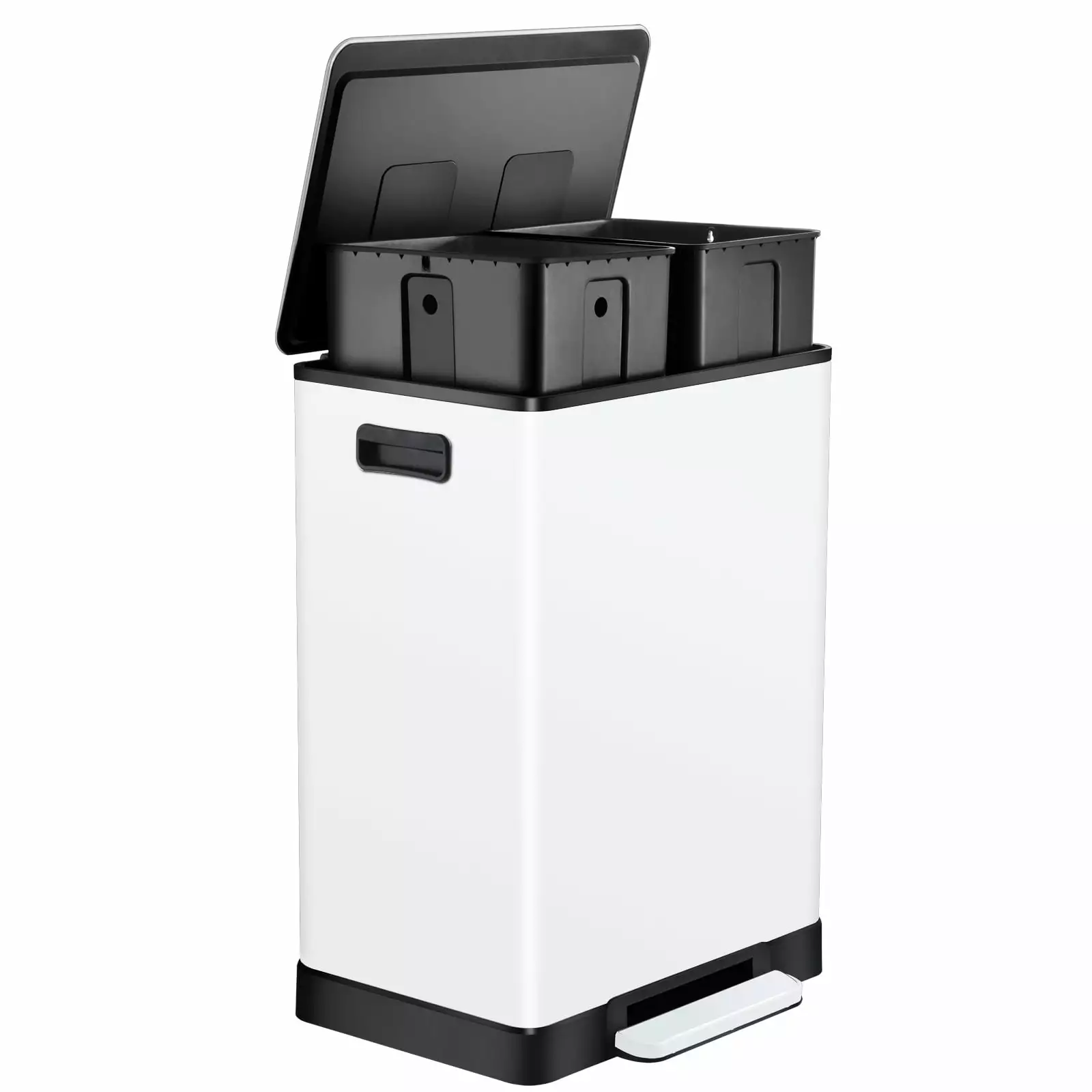 White Stainless Steel Step Trash Can - 16 Gallon Garbage Bin Soft Close Lid - Dual Compartment ToiletTree Products Bathroo...