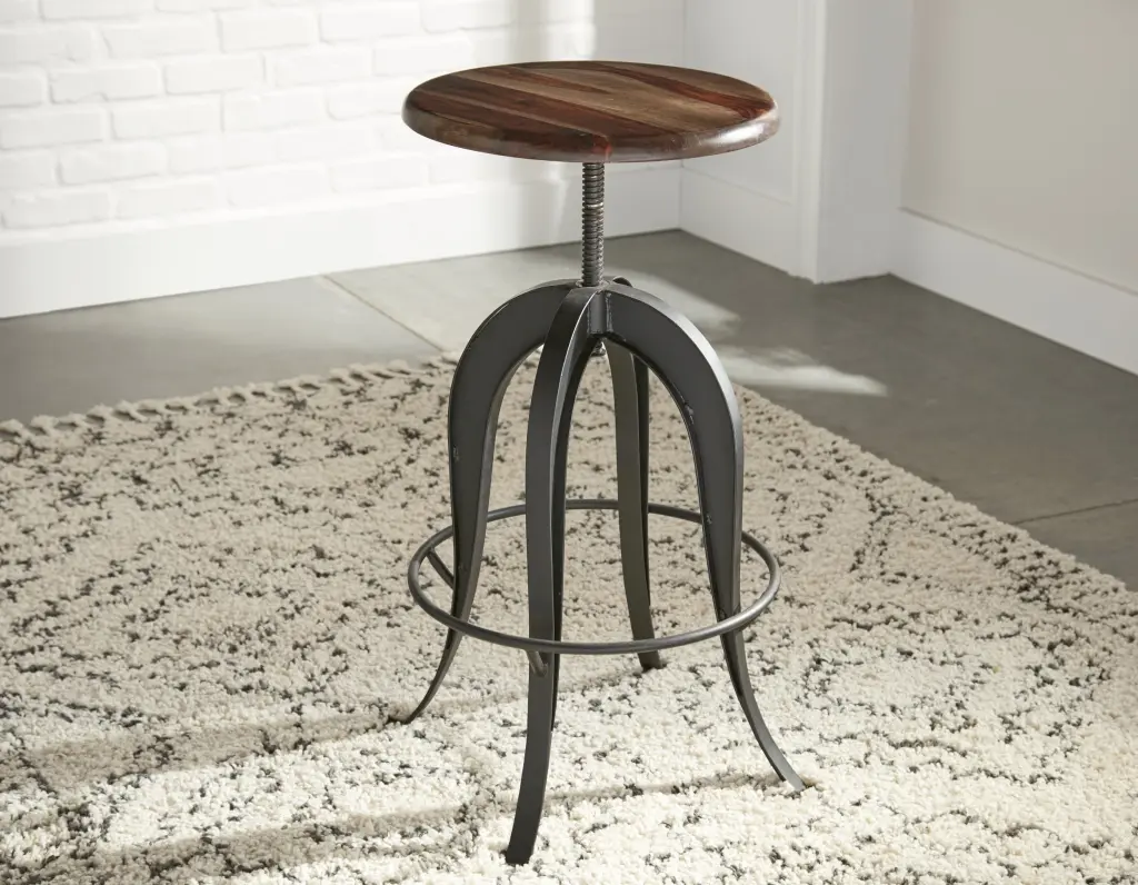 Sparrow Round Installation Stool Dark Brown Wood Adjustable Height Stool steve silver furniture