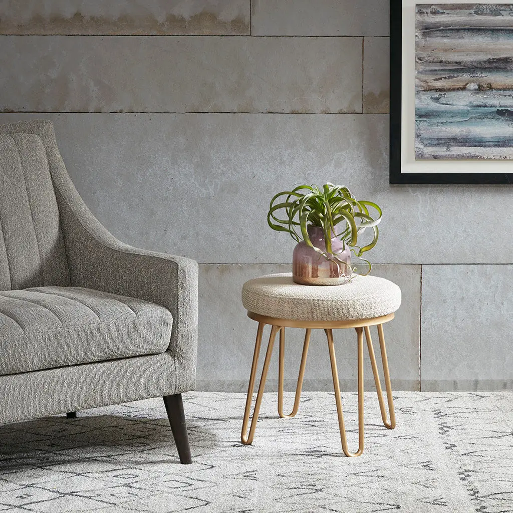 Beverly Round Stool Beige and Gold Polyester Upholstery jla