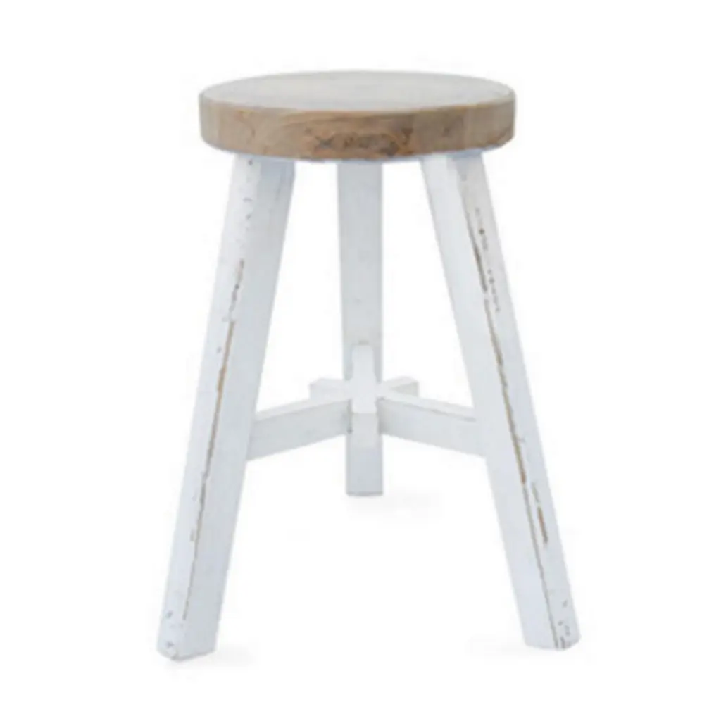 17 Inch Round Accent Stool Brown Seat and White Tripod Legs royal hampton
