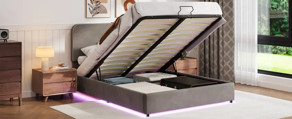 Upholstered Platform Queen Size Hydraulic Storage Bed Lift Up Storage Bed bed best