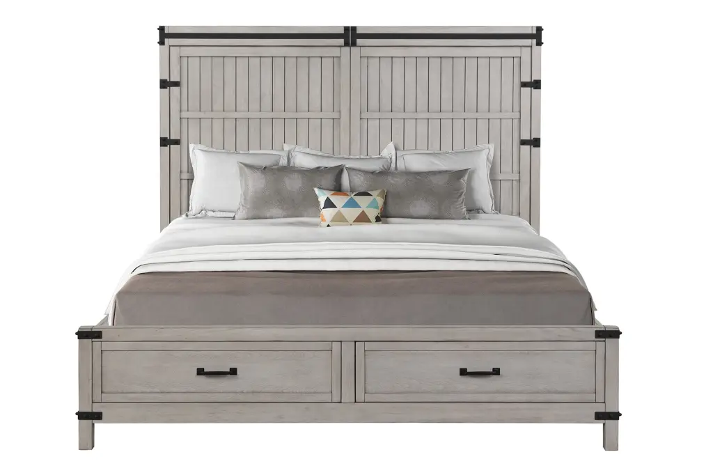 Alexandria King Storage Bed Mountain Mist Finish Beige Wood Bed Frame bridgevine home