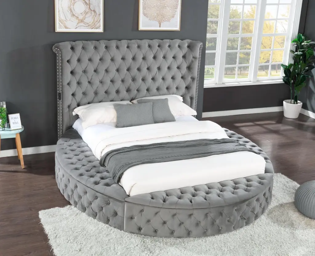 Hazel Queen Size Tufted Storage Bed Made Wood Gray Box Spring galaxy home furnishings