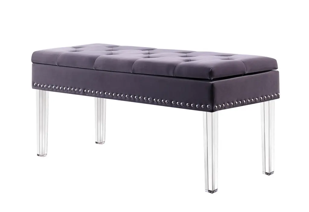 18 Inch Storage Bench Trim W Acrylic Clear Legs Gray Tufted Brown Wood california home