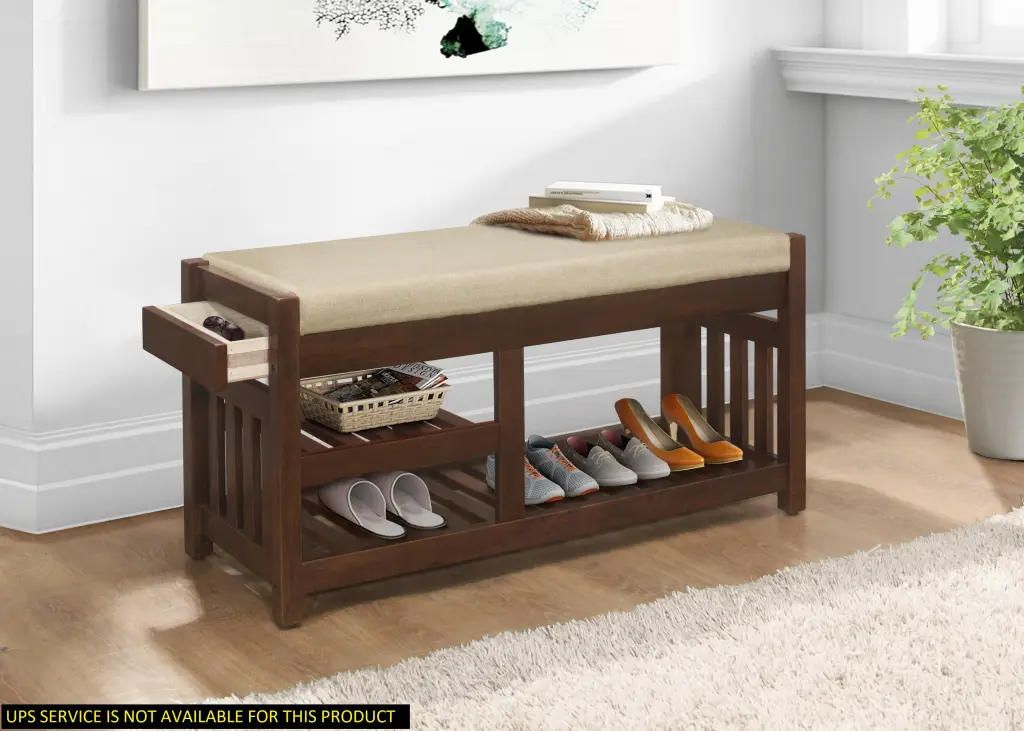 Transitional 1-Piece Storage Bench 2 Open Shelves and Hidden Drawer kanepe