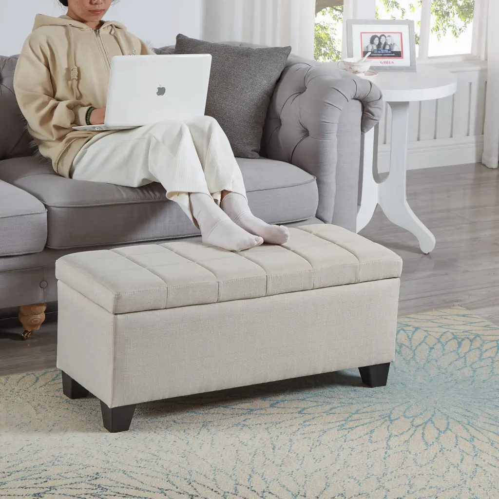 Upholstered Storage Rectangular Bench Entryway Bedroom End Bed modernben furniture