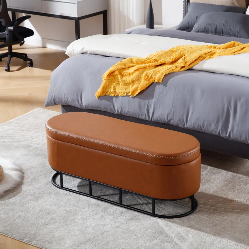 Oval Storage Bench Living Room Bedroom End Bed Upholstered Storage Seat rnb