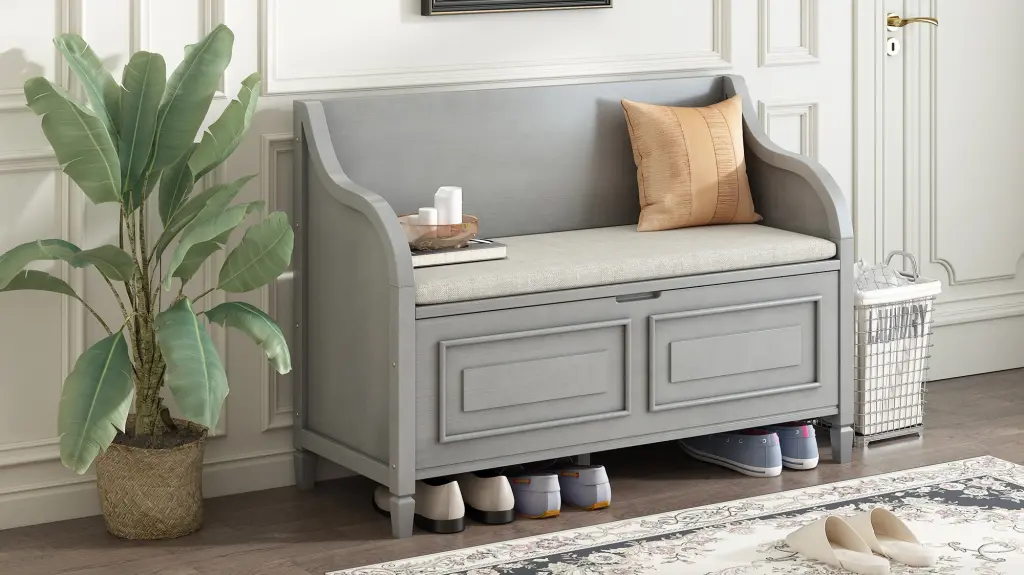 Rustic Style Solid Wood Entryway Multifunctional Storage Bench Seat rnb