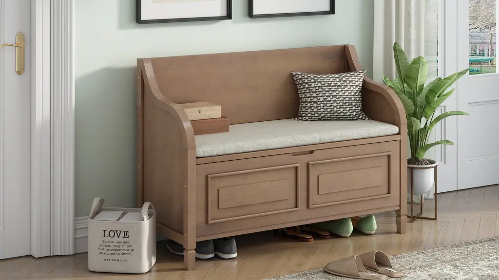 Rustic Style Solid Wood Entryway Multifunctional Storage Bench Shelf rnb