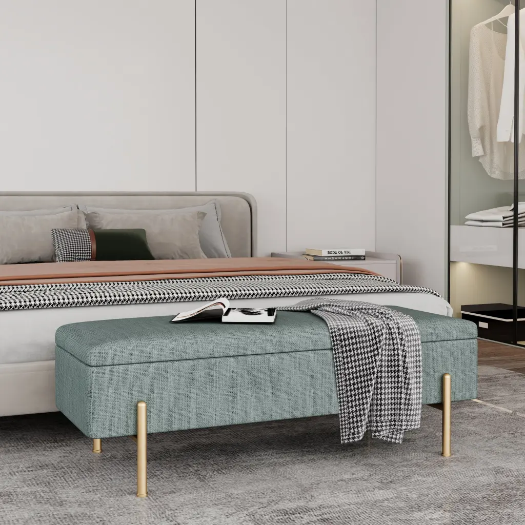 Upholstered Storage Bench Rectangular Ottoman Entryway Bench Grey rnb
