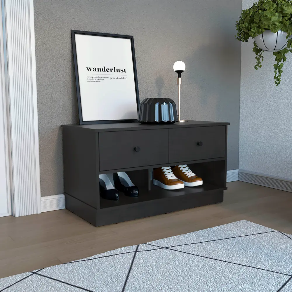 Uranus Storage Bench Two Drawers and Two Open Shelves Bedroom Black rta mubles colombia