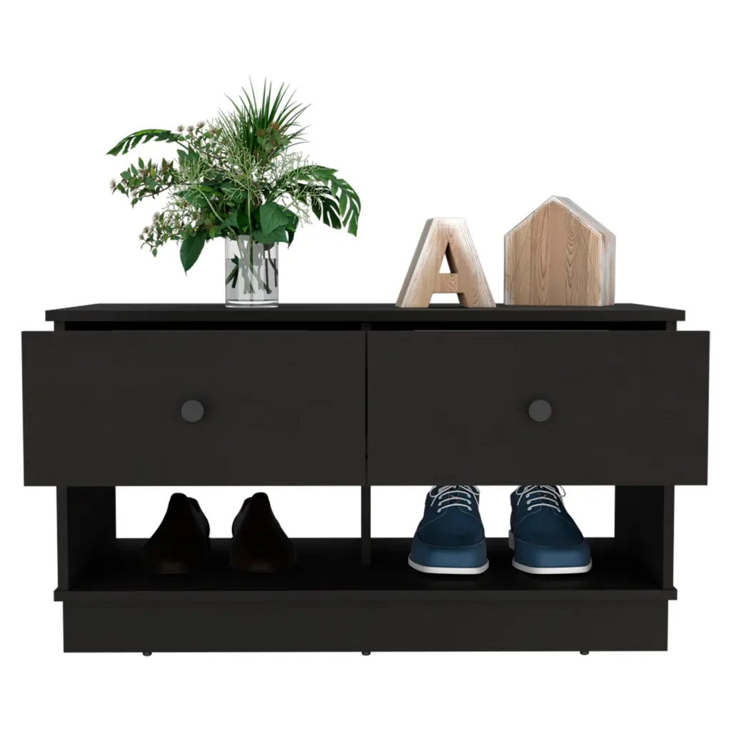 Storage Bench Beji Lower Shelf Two Drawers Black Wengue Finish treevol furniture