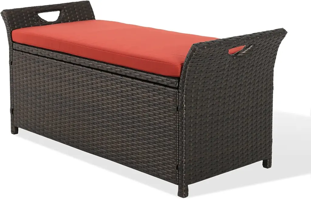 Patio Wicker Storage Bench Outdoor Rattan Deck Box Cushion Weather Resistant w2181