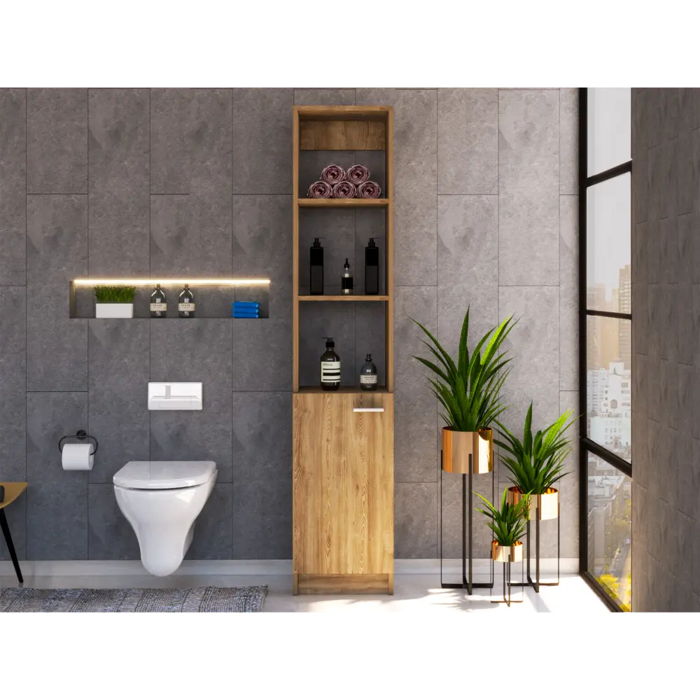 64 Inch Linen Single Door Cabinet Three External and Two Interior Shelves depot e-shop