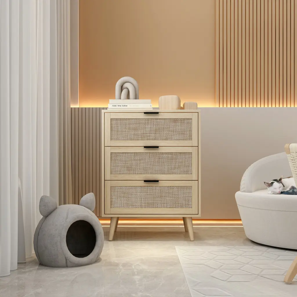 3 Drawer Cabinet Suitable Bedroom Living Room Study Natural Particle Board milestone homelife