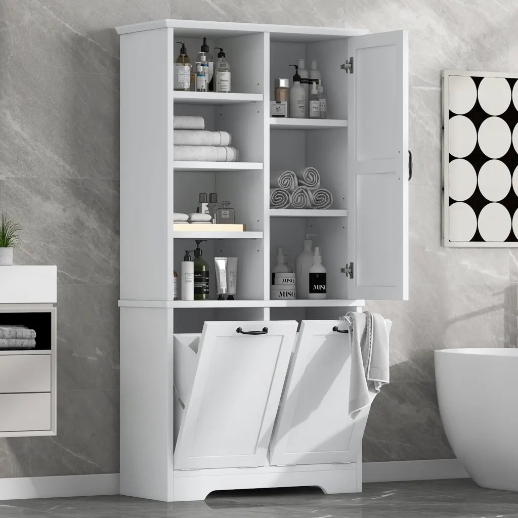 Bathroom Storage Cabinet Doors Drawers and Tilt Out Laundry Hamper rnb