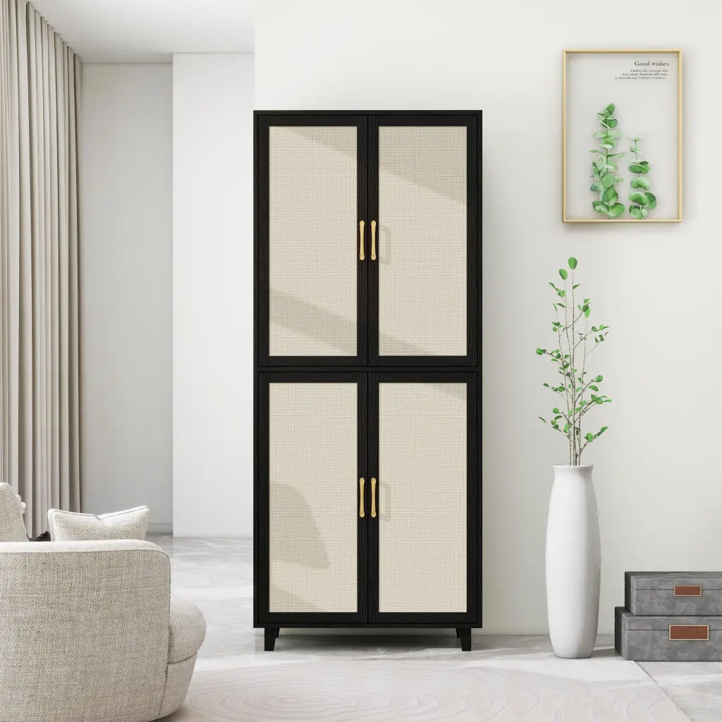 4 Door Cabinet 4 Adjustable Inner Shelves Storage Cabinet Black Home rnb
