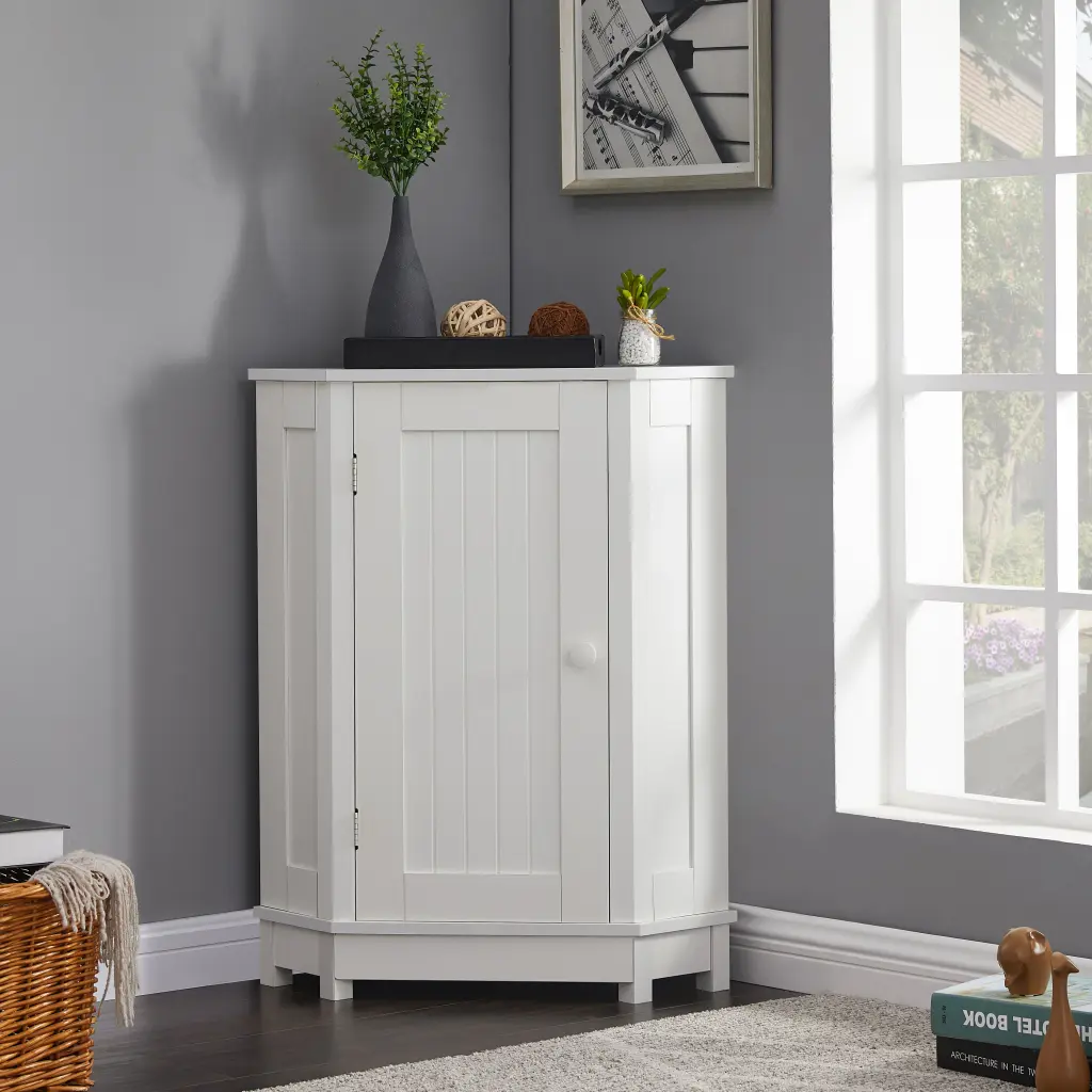 White Bathroom Corner Storage Cabinet Adjustable Shelves Triangle Design rnb