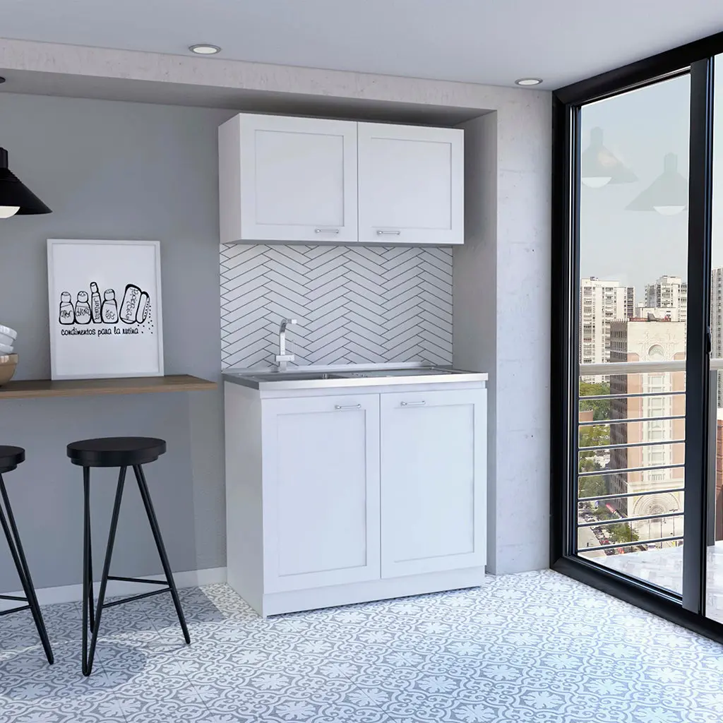 Zurich Cabinet Set Two Shelves White Particle Board Storage Cabinet rta mubles colombia