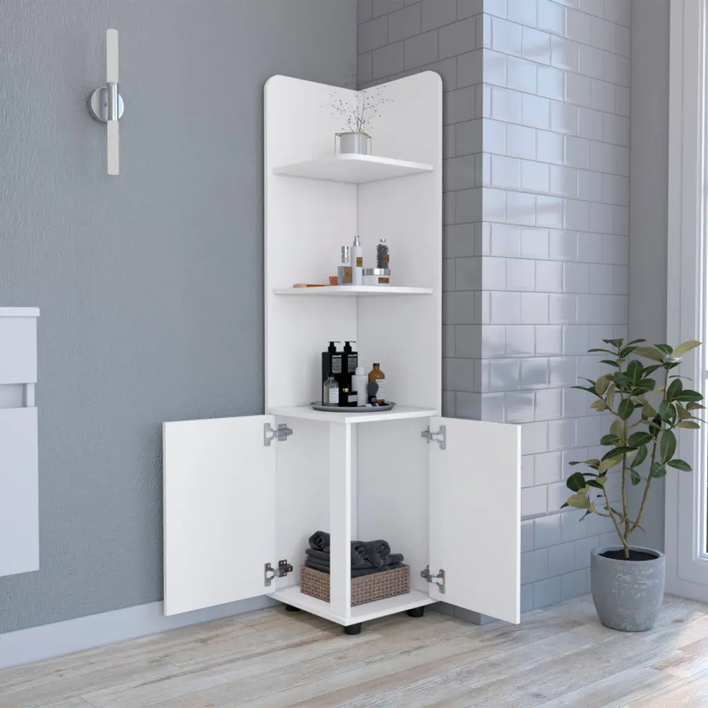 Freestanding Cabinet Kairatu One Drawer White Finish White Particle Board treevol furniture