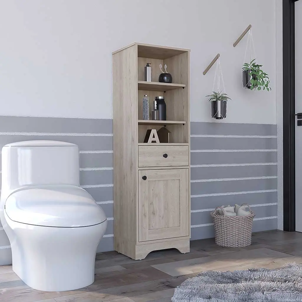 Linen Cabinet Burned Finish One Drawer One Cabinet Multiple Shelves Light Wood treevol furniture