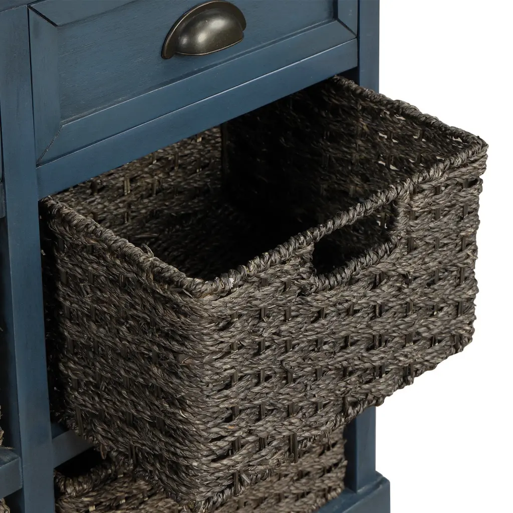Rustic Storage Cabinet Two Drawers And Four Rattan Bins trexm