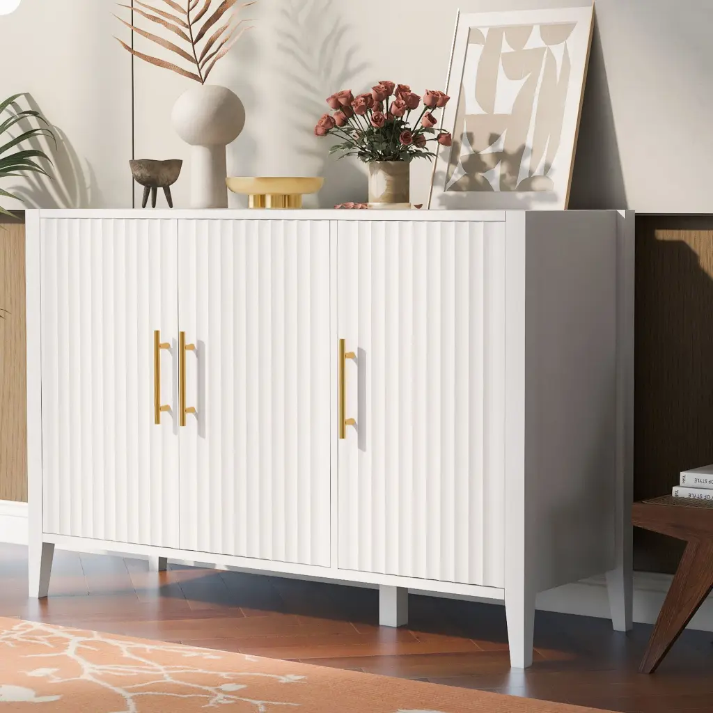 Highlighted Three Door Storage Cabinet Metal Handles Closet Organization u_style
