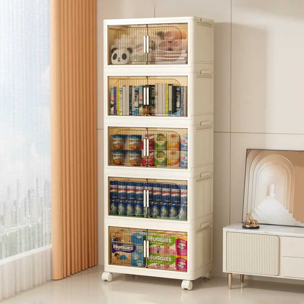 19.69 Inch Side Wide Folding Storage Cabinet 5 Tiers Organizer w2873