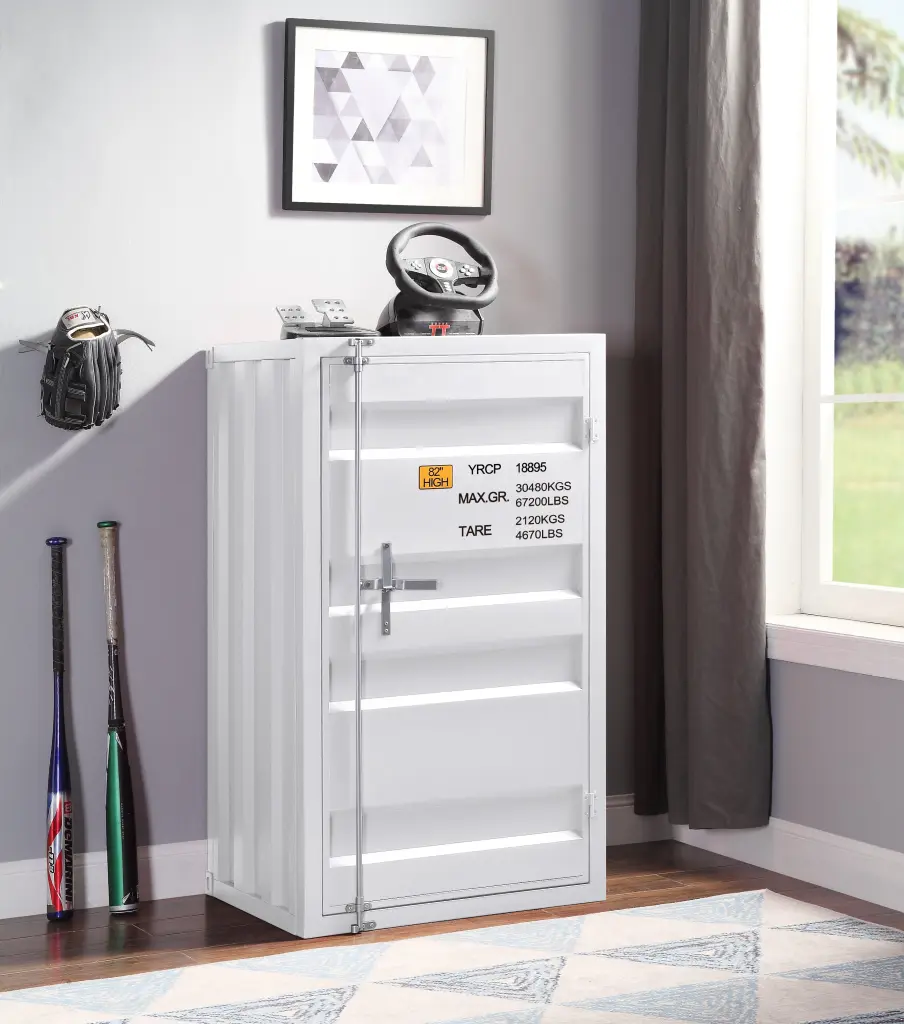 White 1 Door Chest Container Lock White Bedroom Metal Storage Cabinet Clothes Or Toys furniture max