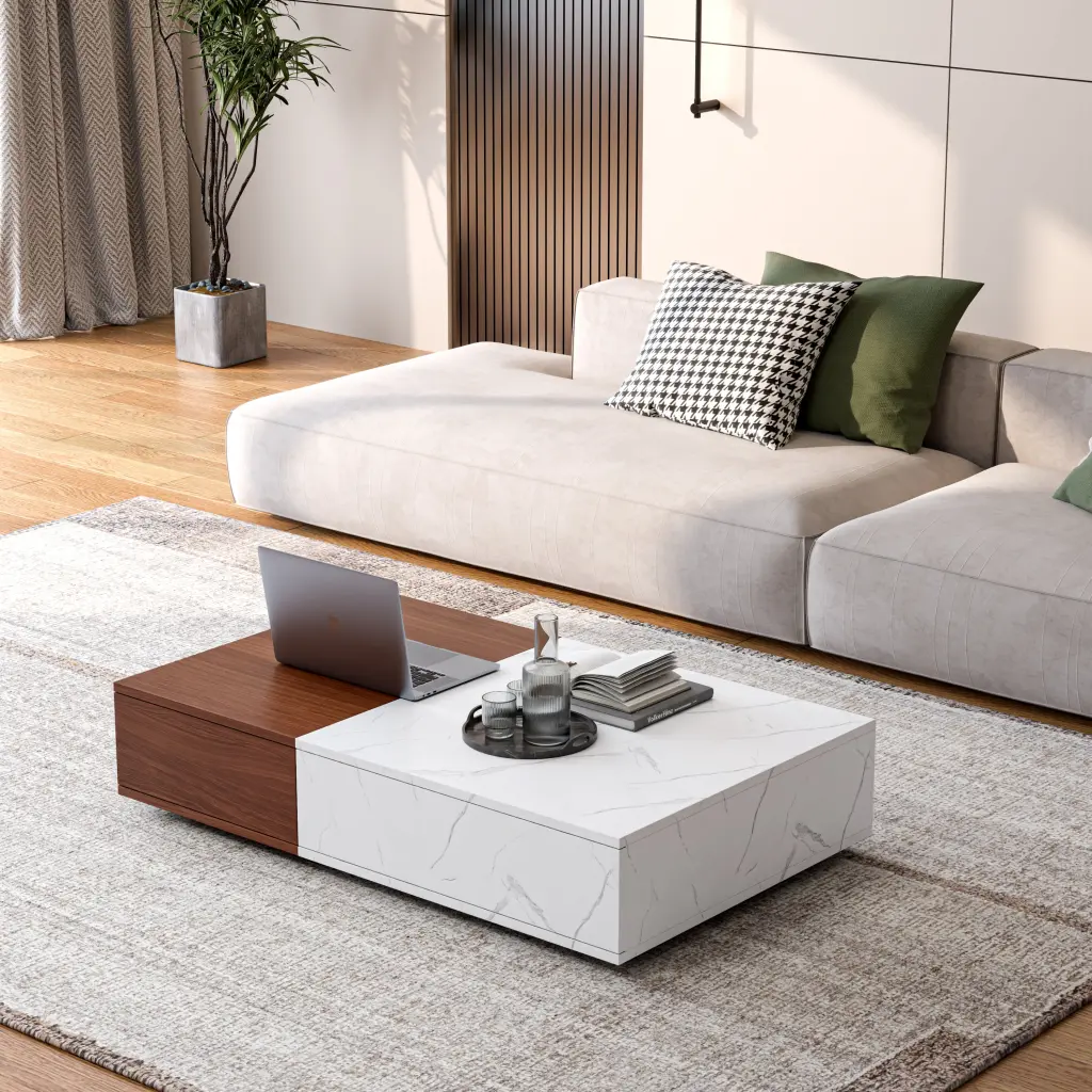 Modern Walnut Coffee Table Two Storage Spaces Walnut Brown Finish zr furniture