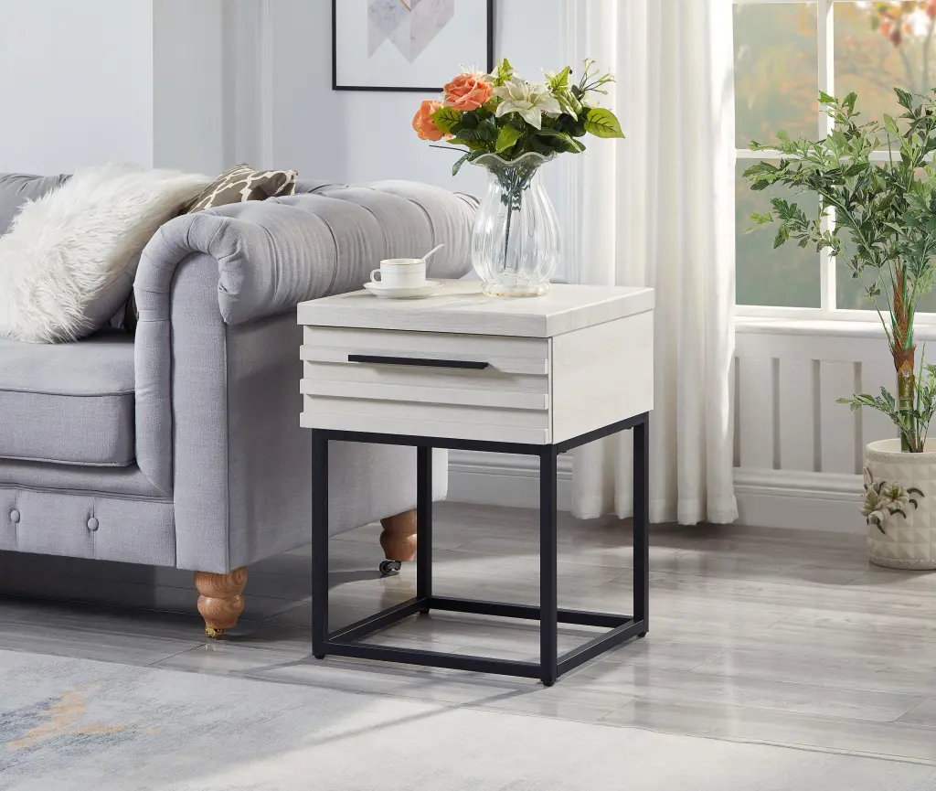 Celestial Contemporary Storage End Table, White White Wood Metal hz