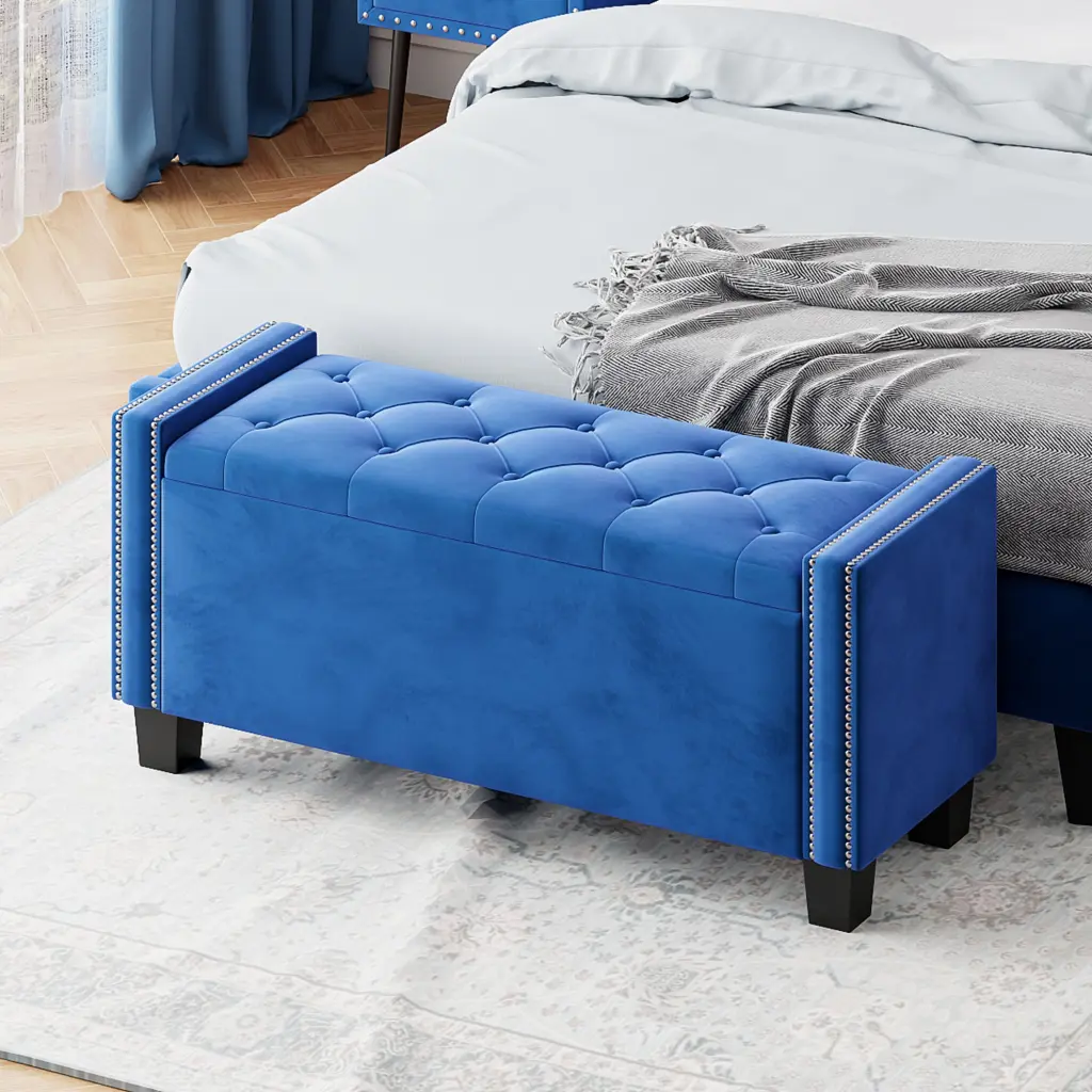Upholstered Velvet Storage Ottoman Bench Bedroom End Bed Bench Lid homey life