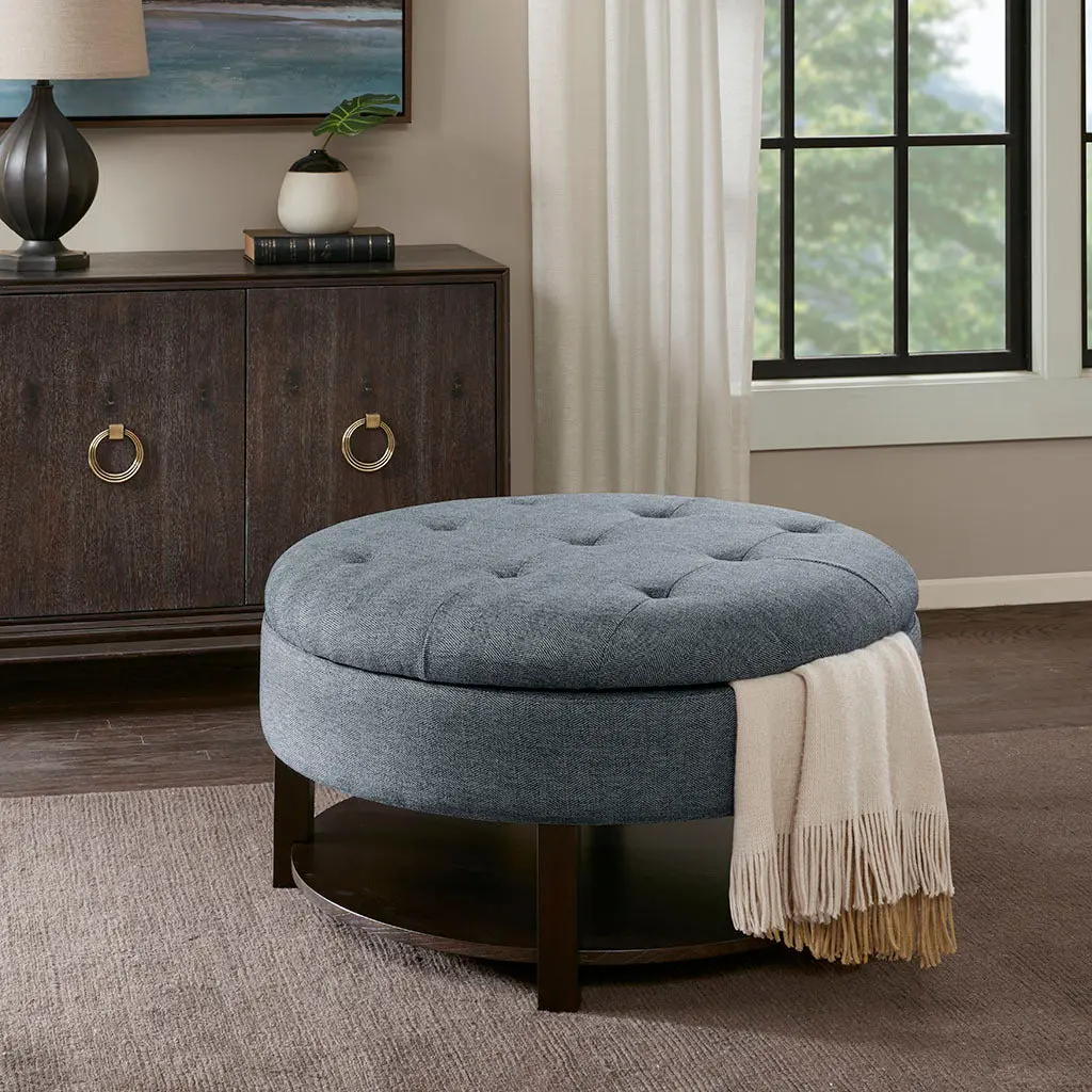 Miller Round Storage Ottoman Denim Brown Polyester Footrest and Storage Bench jla