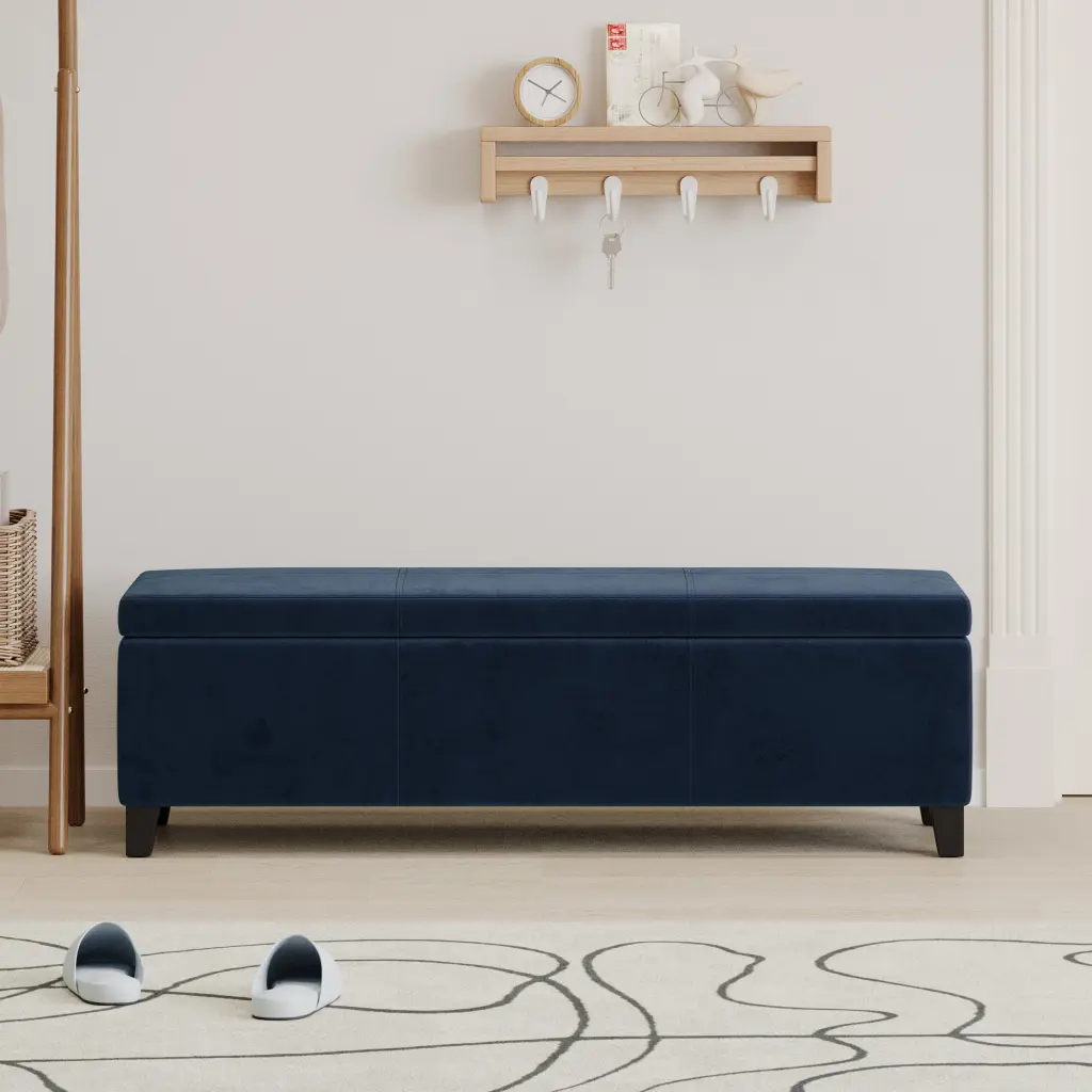Glouster Storage Ottoman V2 Dark Blue Altay Velvet Footrest Storage nh-perfect home
