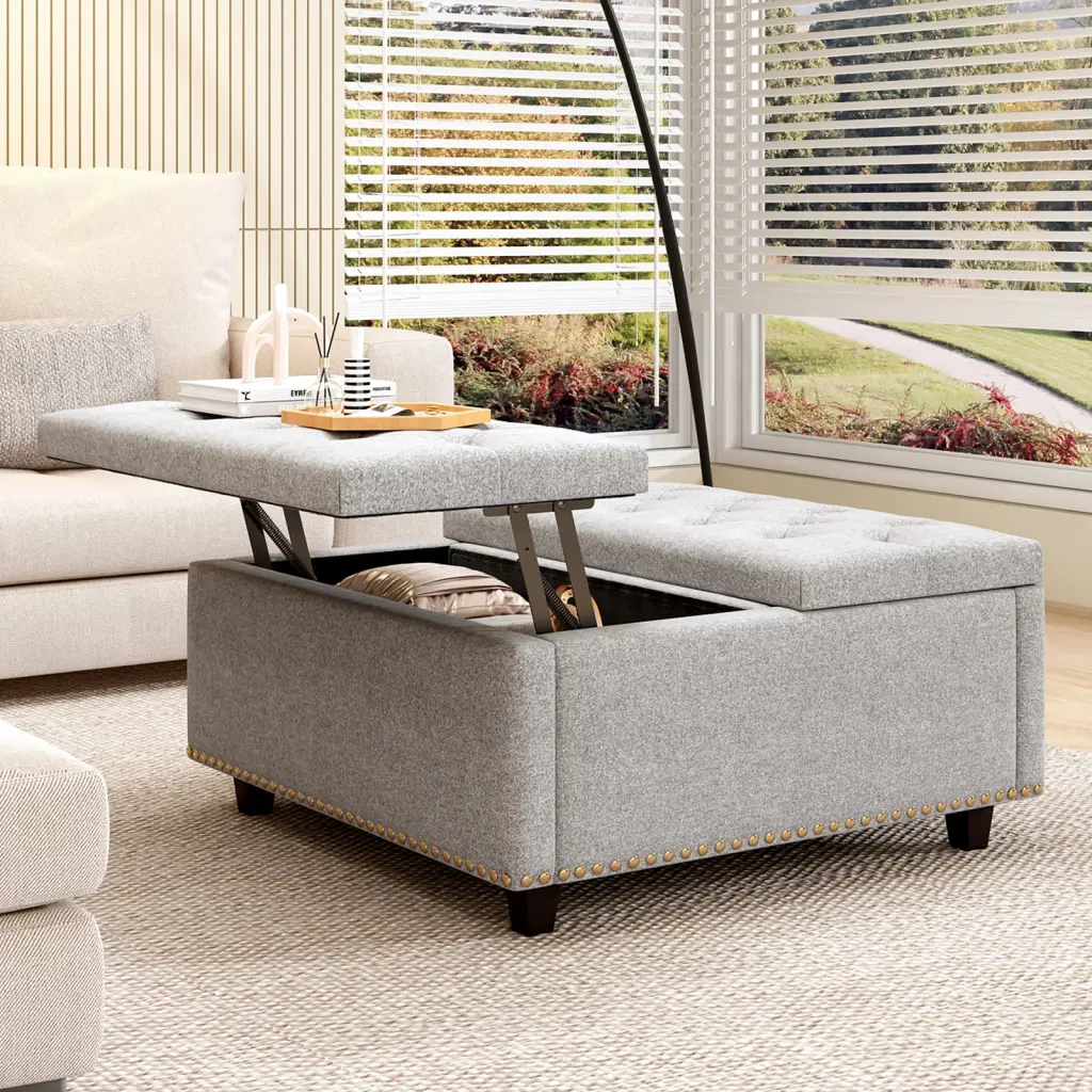 Large Square Storage Bench Footstool Two Storage Doors Mid Century Design w2113