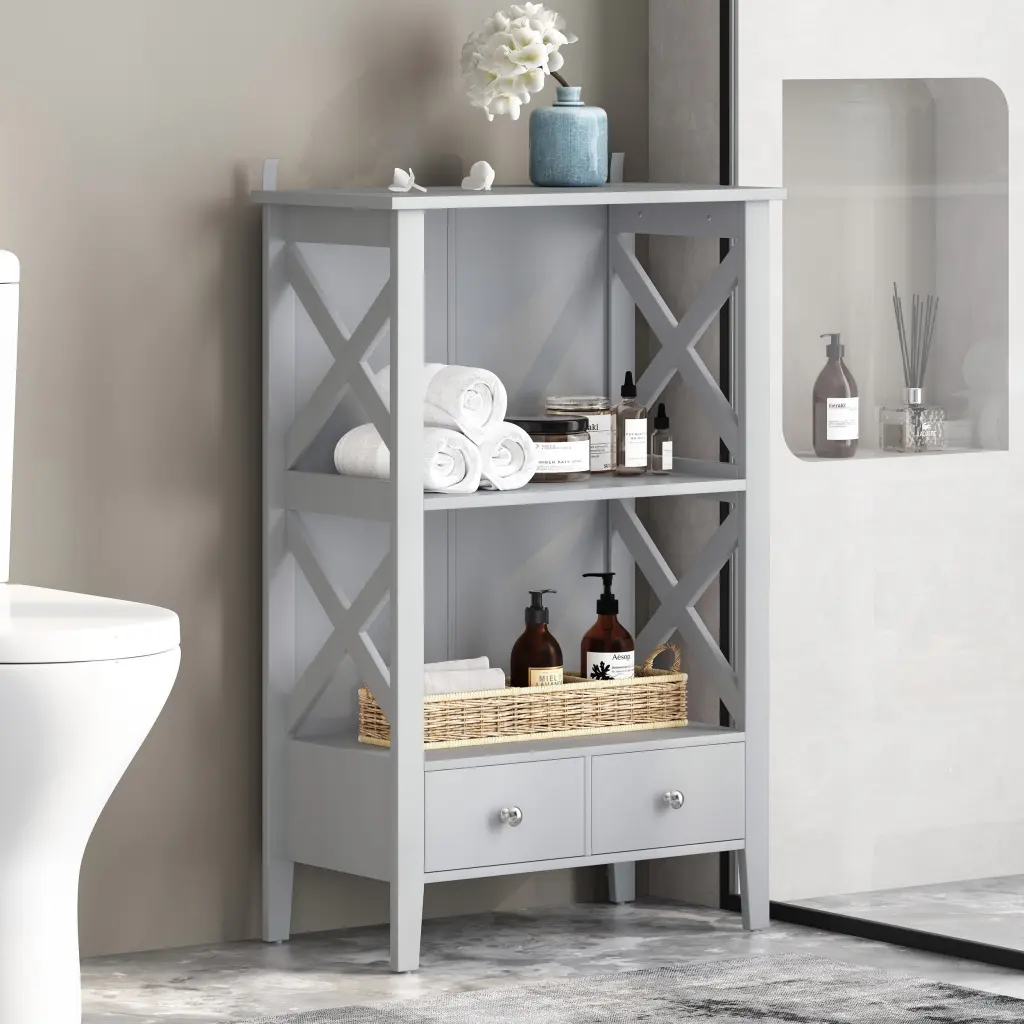 2 Drawer Gray MDF Storage Rack Home Organization nh-bo