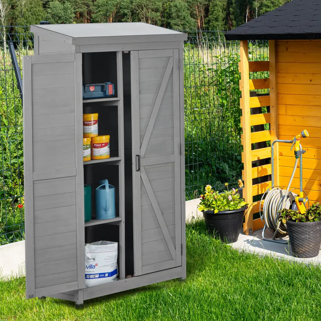 Outdoor Storage Cabinet And Metal Top Garden Storage Shed 68 Inch Weatherproof droad