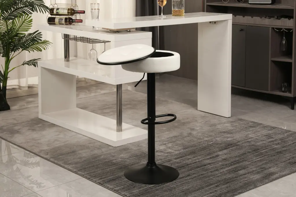 Round Storage Bar Stool Set 2 White Faux Leather Height Adjustable Kitchen dex furniture
