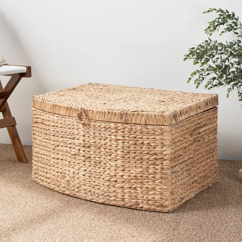 26 Inch Rectangular Water Hyacinth Woven Wicker Trunk Handles sol
