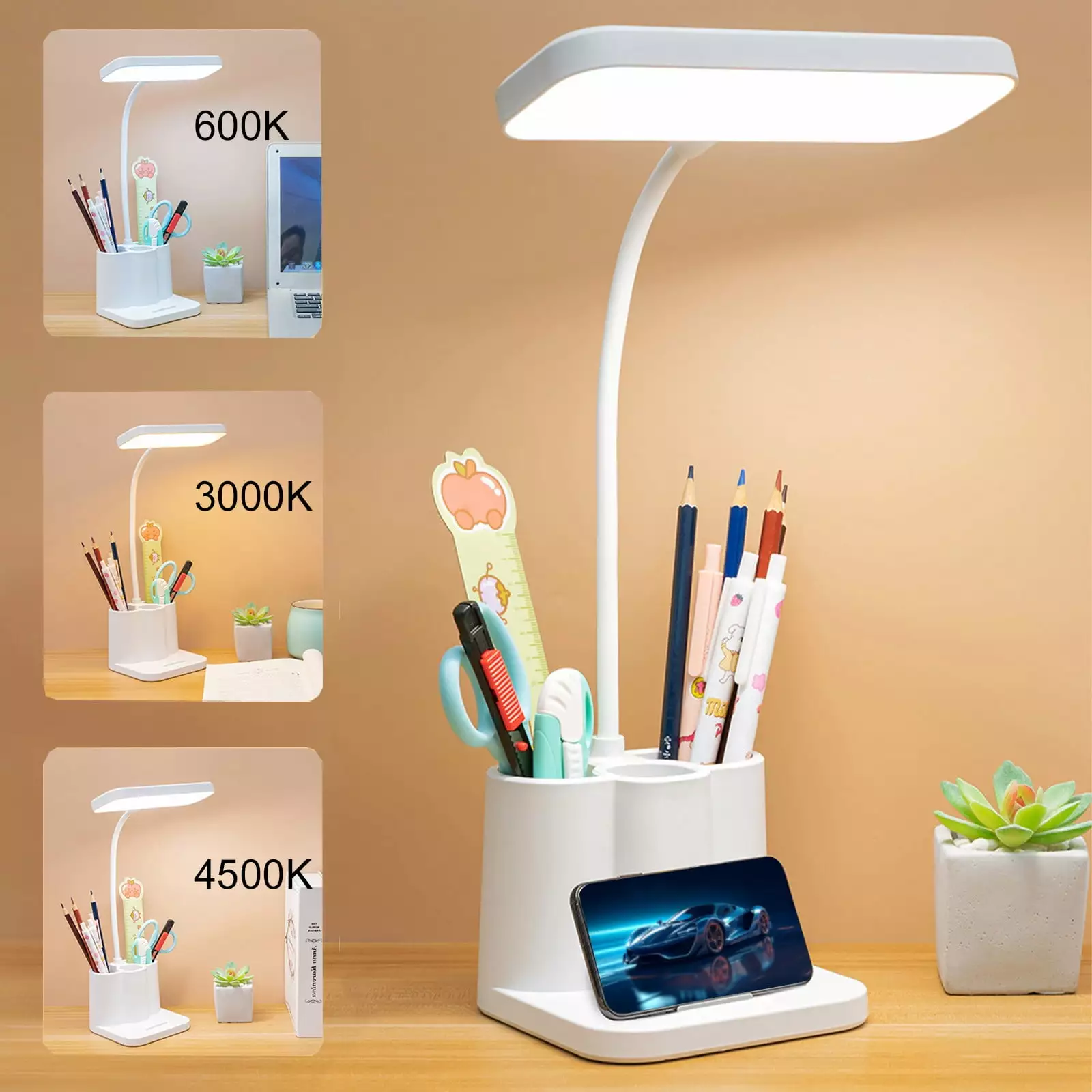 Tiitstoy Small Gooseneck Desk Lamp 3 Lighting Modes and Pen Holder Dormitory