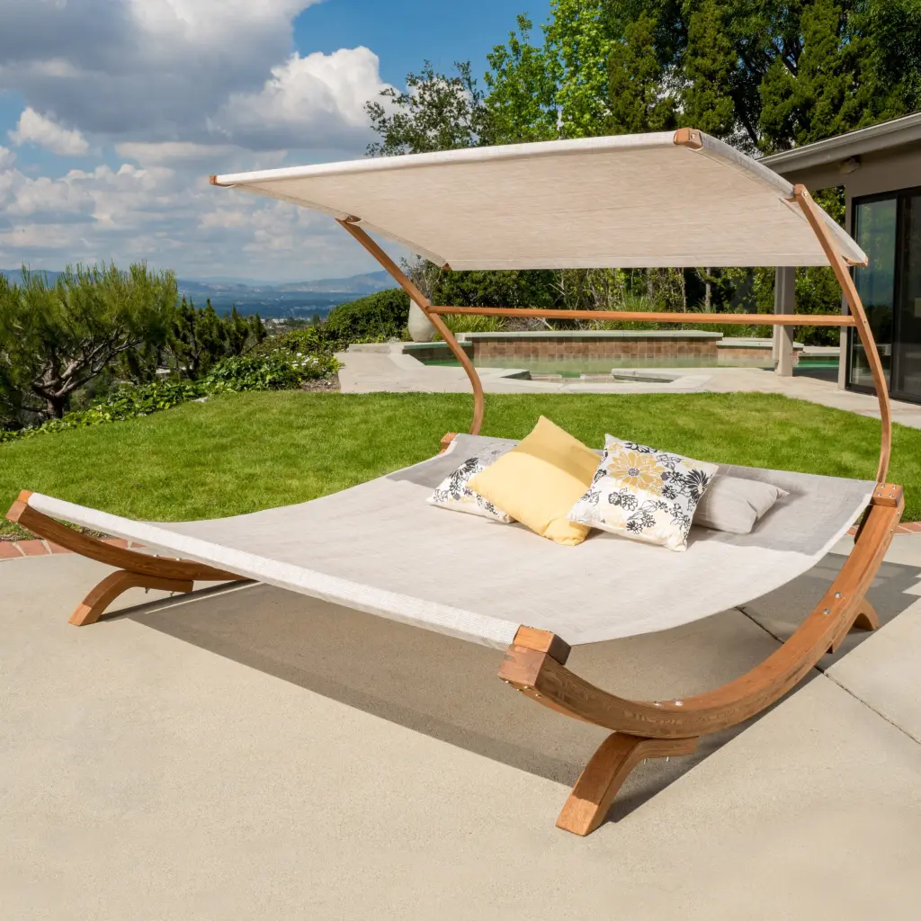 San Juan Sunbed Adjustable Canopy Teak Metal Mesh nh-purenest